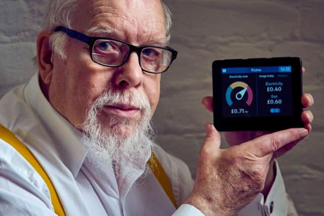Sir Peter Blake with a smart meter whose national significance has been celebrated in his new art work.