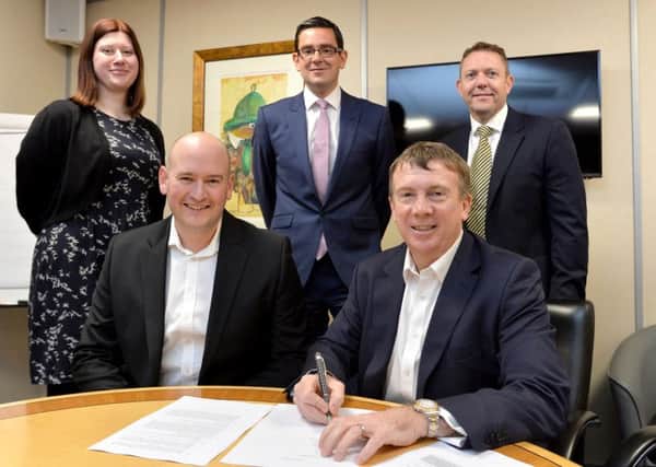 Emerald Group Publishing sign finance deal with banks.
Front l-r Simon Cox Finance Director, Richard Bevan CEO. Back l-r Rowena Thomas Financial Controller, Wayne Shadlock HSBC and Jamie Farrell Barclays.
21.11.16