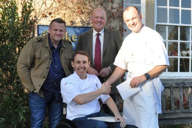 , Alex, with his mentor chef Richard Allen plus judges Steve Bulmer of Swinton Cookery School and Richard Townsend of Gourmet Game.