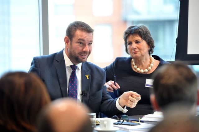 Kenton Robbins and Victoria Tomlinson speaking at Ward Hadaway who hosted the inaugural event of the Collaborative Leeds Professionals, a group which will act together to promote professional services in Leeds. Picture Tony Johnson