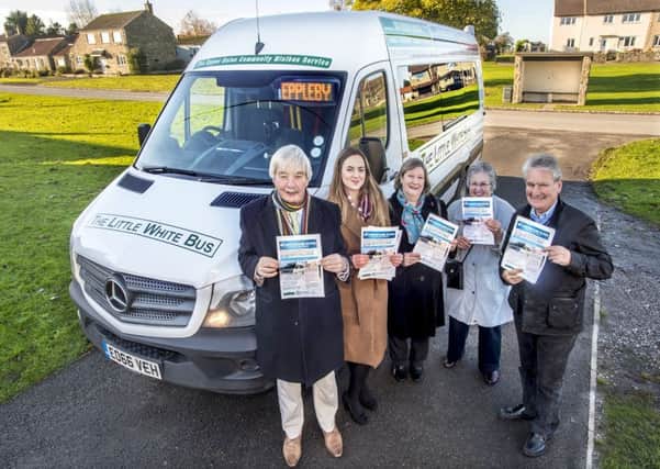 Volunteers launch The Little White Bus's Richmondshire Rover services in the village of Eppleby.