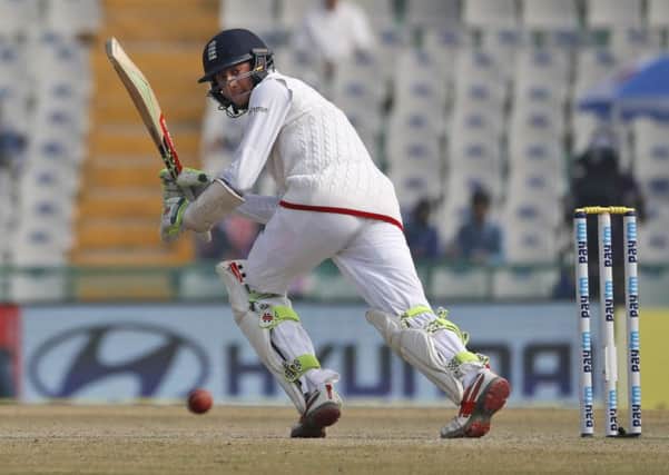 England's Haseeb Hameed defied the pain of a broken finger to make a half-century against India (Picture: Altaf Qadri/AP).