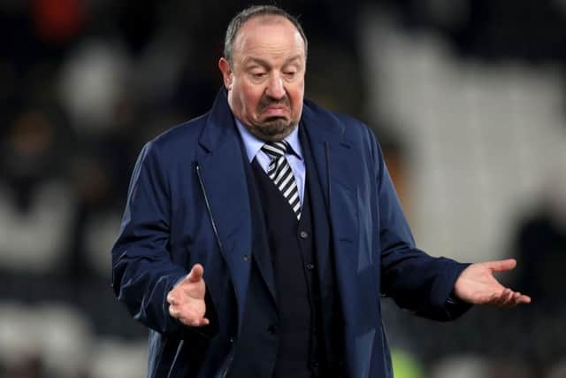 Newcastle United manager Rafael Benitez reacts after his side loses in a penalty shootout at Hull City. Picture: PA.