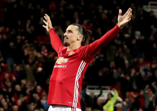 Manchester United's Zlatan Ibrahimovic celebrates scoring his side's fourth goal of the game during the EFL Cup, Quarter Final match at Old Trafford, Manchester.
