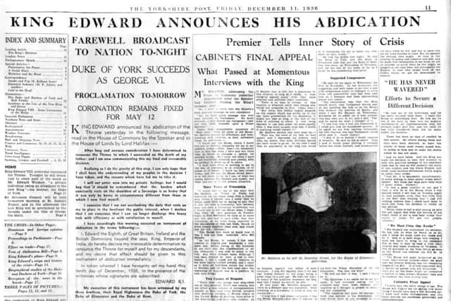 The 

Yorkshire Post pages reporting the abdication of Edward 8th (Duke of Windsor).