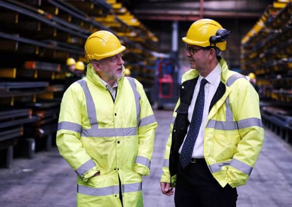 Jeremy Corbyn is given a tour by Pulman Steel managing director David Shoesmith