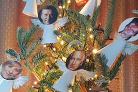 A Christmas tree made by a woman in York, paying tribute to all the celebrities who died in 2016.