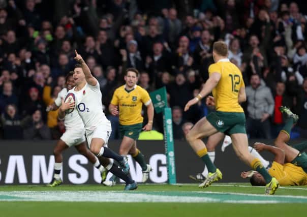 England's Ben Youngs scores his side's third try against Australia at Twickenham. Picture: David Davies/PA