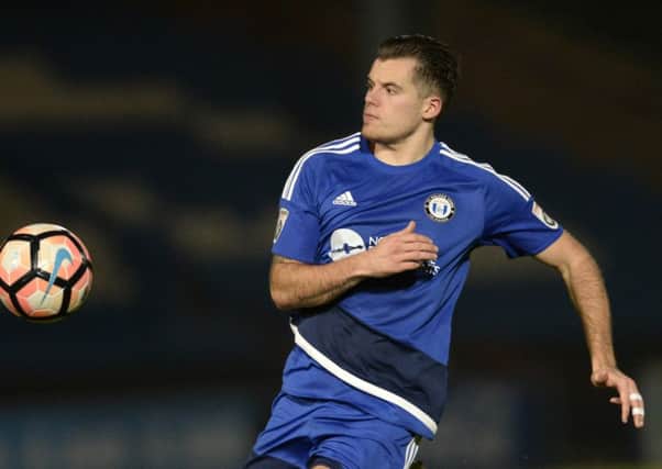 Jordan Sinnott, on target for FC Halifax Town against Eastleigh,  Picture: Bruce Rollinson