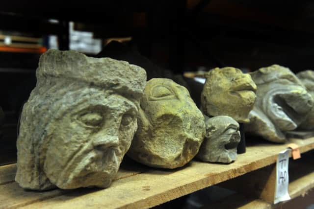 Medieval heads which once decorated  Rievaulx Abbey, are now in the English Heritage stores.