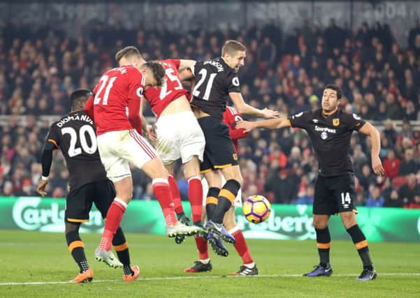 Middlesbroughs Gaston Ramirez nods home the only goal of the game as they beat Hull City in the Premier League at the Riverside Stadium (Picture: Owen Humphreys/PA).