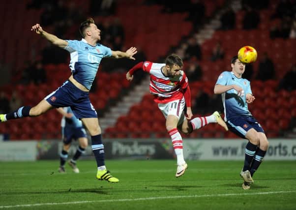 Doncaster's Andy Williams makes it 1-1. Picture: Jonathan Gawthorpe