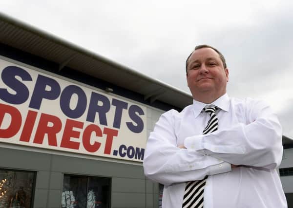 Mike Ashley outside the Sports Direct headquarters in Shirebrook, Derbyshire