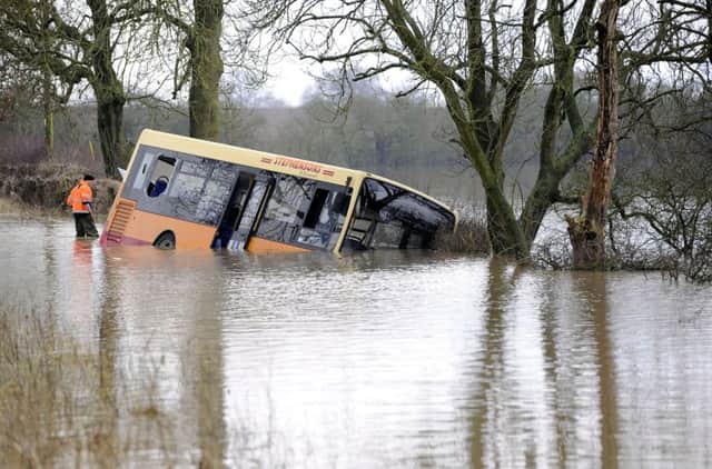 The school bus stuck in flood water between Newton-on-Ouse and Tollerton, North Yorkshire, last January
