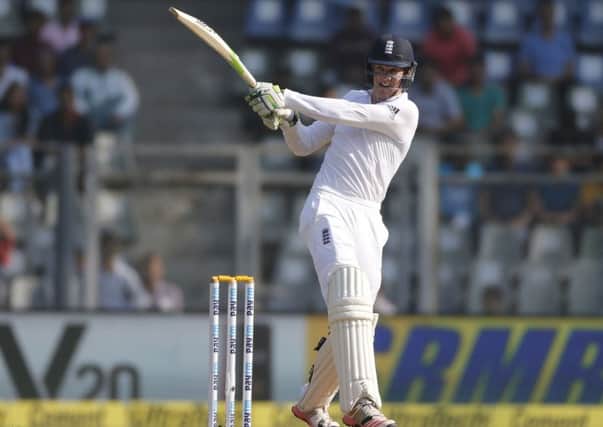 England's batsman Keaton Jennings bats on the first day of the fourth cricket test match between India and England in Mumbai. (AP Photo/Rafiq Maqbool)