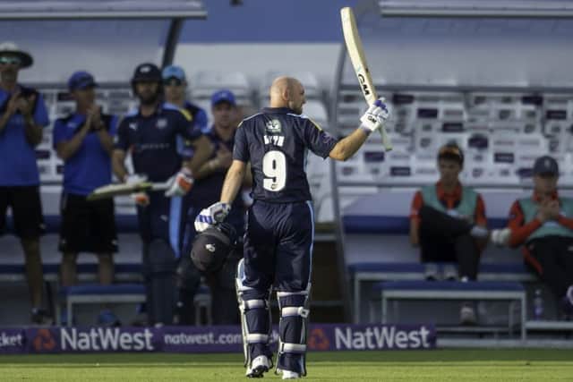 TOP MAN: Yorkshire's Adam Lyth thanks the crowd after he was out for 87 against Durham in the T20Blast earlier this summer. Picture by Allan McKenzie/SWpix.com