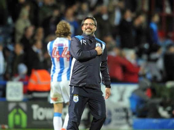 David Wagner pumps his chest after Huddersfield's win