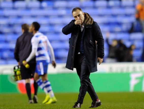 Carlos Carvalhal following the defeat at Reading (Photo: Steve Ellis)
