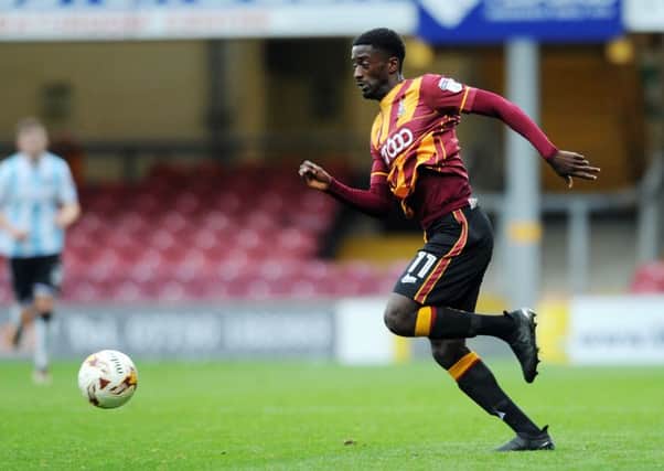 Bradford City's Jordy Hiwula was guilty of missing two chances for the Bantams. 
(
Picture: Jonathan Gawthorpe)