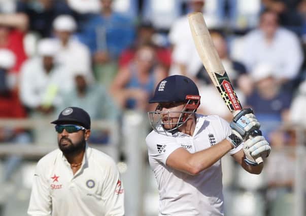 England's Jonny Bairstow on his way to an unbeaten 50 against India on Sunday (Picture: Rafiq Maqbool/AP).