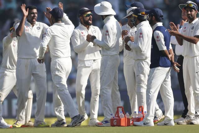 India players celebrate the wicket of England's Jonny Bairstow