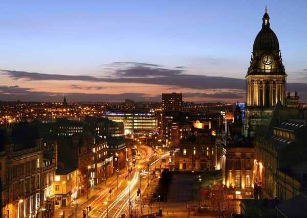 Leeds Headrow and Town Hall at night