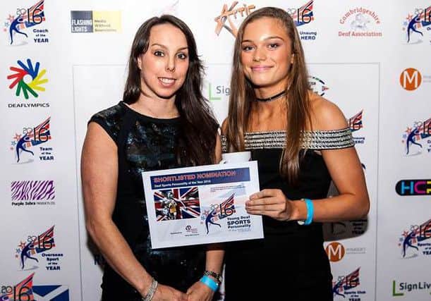Jodie Ounsley with Olympic gymnast Beth Tweddle at the Deaf Sports Personality of the Year Awards