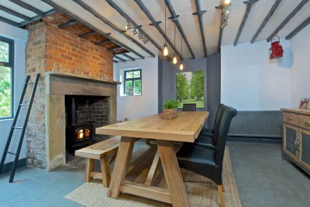 The dining room with wood-burning stove