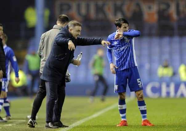 Sheffield Wednesday boss Carlos Carvalhal dishes out orders at Hillsborough on Tuesday night. Picture: Steve Ellis