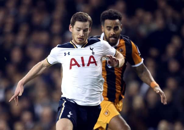 Unhappy returns: Tom Huddlestone, right, pictured chasing Jan Vertonghen, was one of four Hull City players back at old club to Tottenham Hotspur last night. They left empty-handed. (Picture: Steven Paston/PA)