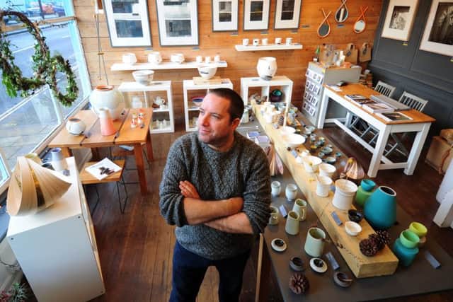 Ed Chadwick in his gallery in Hebden Bridge, which has been named Best Small Market Town this week.