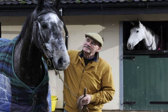 Racehorse Trainer Malcolm Jefferson with Cloudy Dreams.  Picture Bruce Rollinson