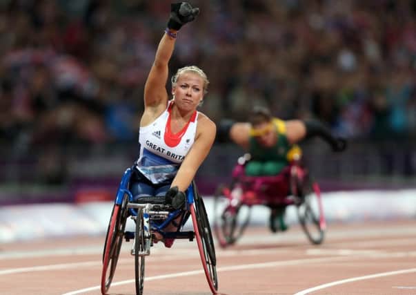 Great Britain's Hannah Cockroft celebrates winning gold in the Women's 100m T34 Final at the Olympic Stadium, London in 2012 (Picture: David Davies/PA Wire).
