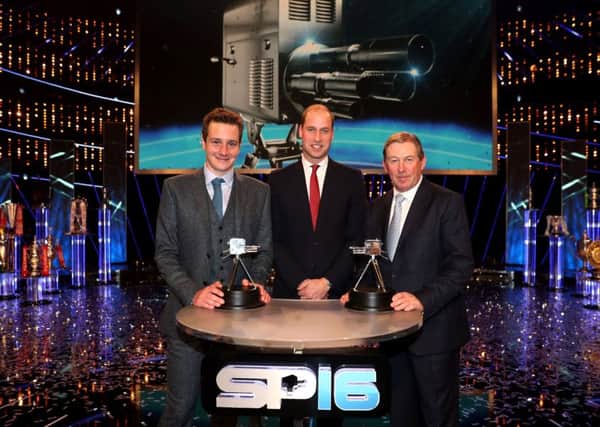 Alistair Brownlee (left) and Nick Skelton with The Duke of Cambridge during the BBC Sports Personality of the Year 2016. Photo: David Davies/PA Wire.