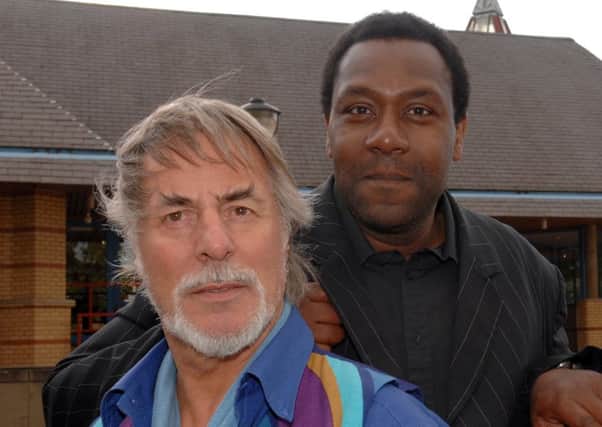 Lenny Henry outside the West Yorkshire Playhouse in Leeds with Barrie Rutter.