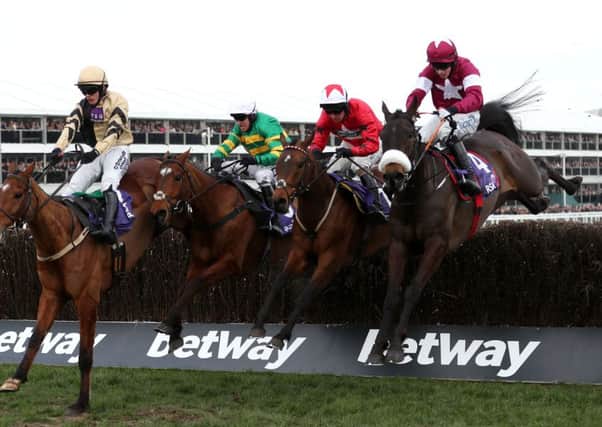 Blaklion (second from right) ridden by Ryan Hatch on the way to winning the RSA Chase during Ladies Day of the 2016 Cheltenham Festival. Picture: David Davies/PA