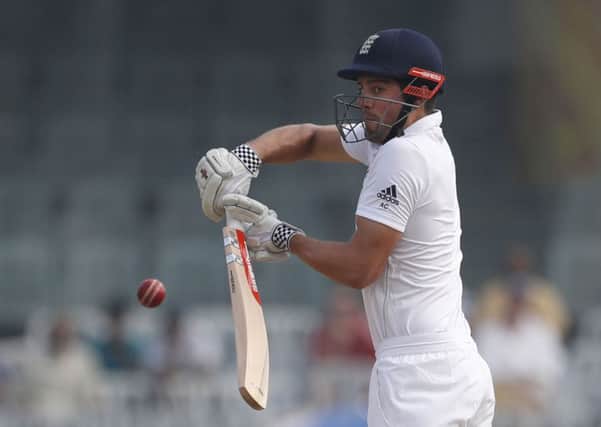 England captain Alastair Cook plays a shot during fifth Test defeat to India in Chennai. Picture: AP/Tsering Topgyal