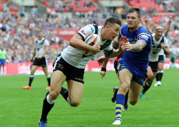 Hull's Jamie Shaul goes over to score.
 (
Picture: Jonathan Gawthorpe)