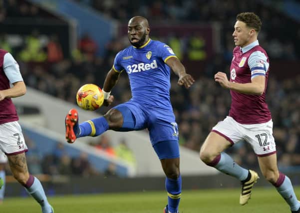 Souleymane Doukara takes control of the ball from Aston Villa's James Chester.
 Picture: Bruce Rollinson