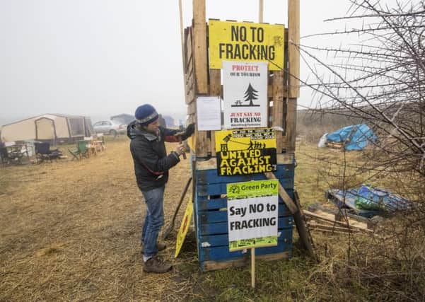 A protester at an anti-fracking camp near Kirby Misperton.