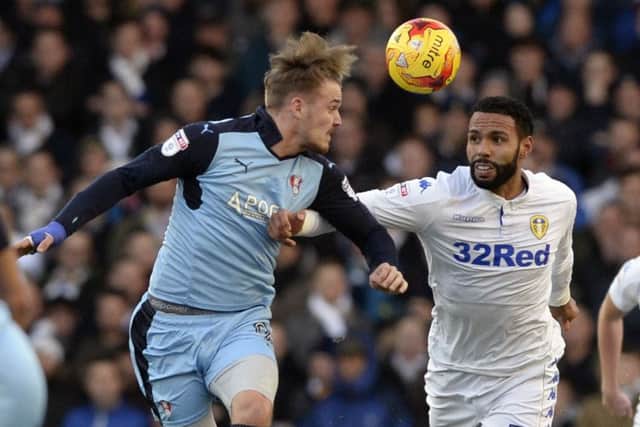 Danny Ward and Kyle Bartley challenge for a high ball during the 
Leeds United v Rotherham United encounter. (Picture: Bruce Rollinson)
