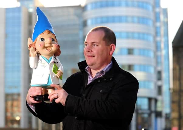Chris Pointon the husband of the late Dr Kate Granger, pictured with Gnorma the Gnome,Leeds..4th January 2017 ..Picture by Simon Hulme