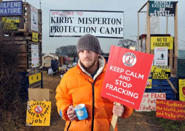 Anti-fracking protester Tim Thornton at the Kirby Misperton protest camp.