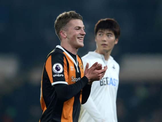 Hull City's Josh Tymon scored a first goal for the club against Swansea (Photo: PA)