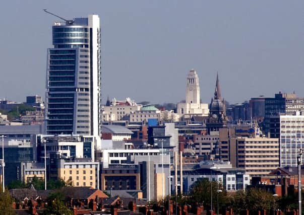 Leeds city centre skyline with Bridgewater Place, The Town Hall and Leeds University.
