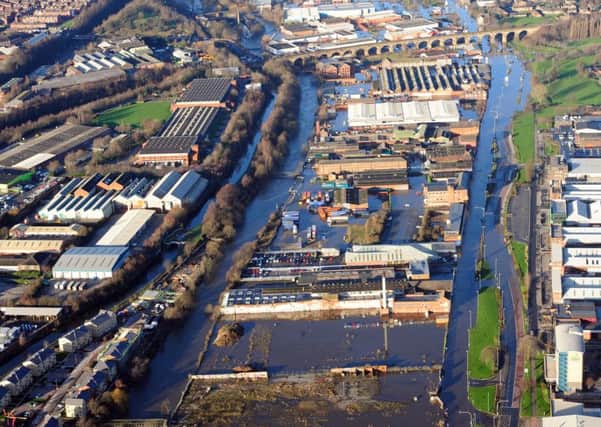 Aerial picture over the Kirkstall Road area of Leeds, where flooding occurred after a monumental amount of rain caused the River Aire to burst its banks in December 2015.
