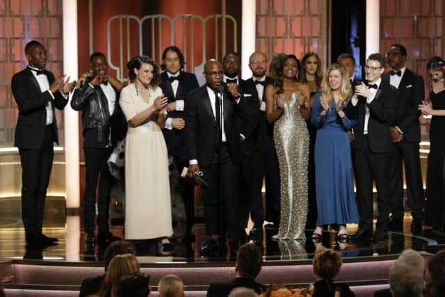 Adele Romanski, foreground center, with the cast and crew of "Moonlight,"