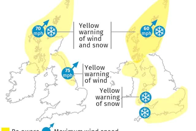 Snow and wind warnings for Wednesday and Thursday