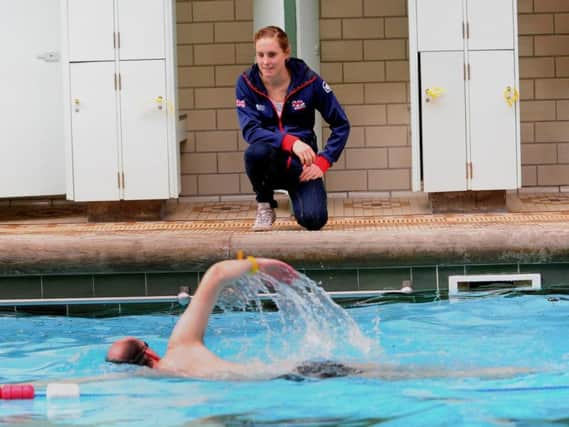 Leeds-based GB triathlete Jess Learmounth coaches Go Tri swimmers at Bramley Baths