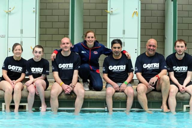 Swimmers at the Go Tri beginner session meet GB's Jess Learmonth at Bramley Baths